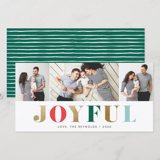Joyeux moderne 3 photo Carte de Noël (Devant / Derrière)