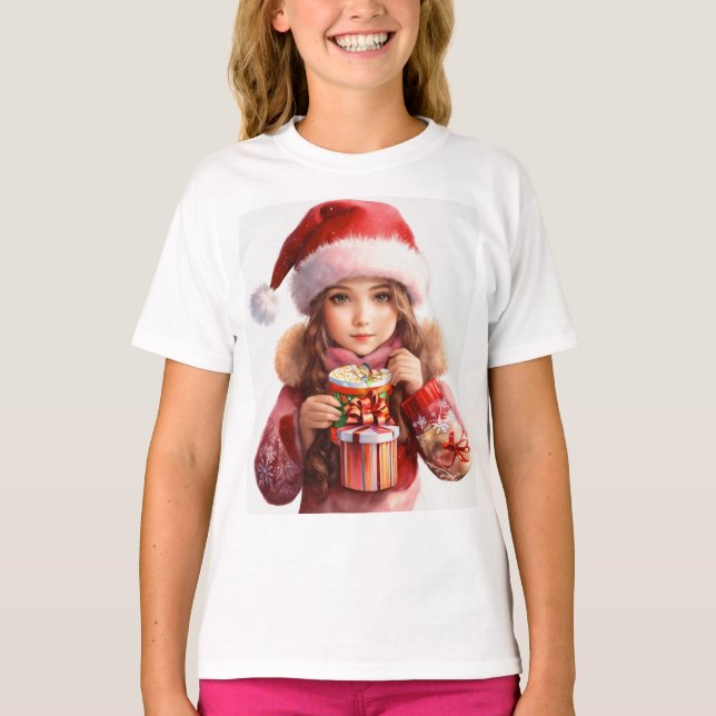 Joyeux Moments - Festive Girl by the Tree T-shirt (Devant)