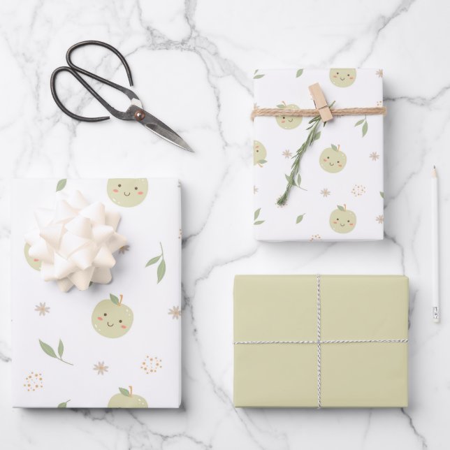 Joyeux Motif de pommes - Jeu de papier d'enveloppe (Recto)