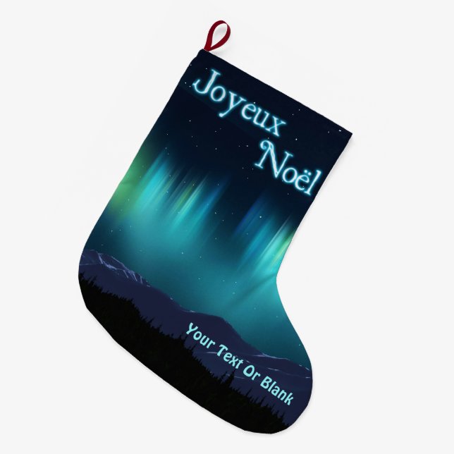 Joyeux Noёl - Aurora Borealis Large Christmas Stocking (Front (Hanging))