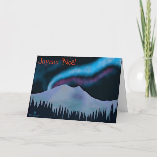 Joyeux Noёl - Blue Aurora Holiday Card (Front)