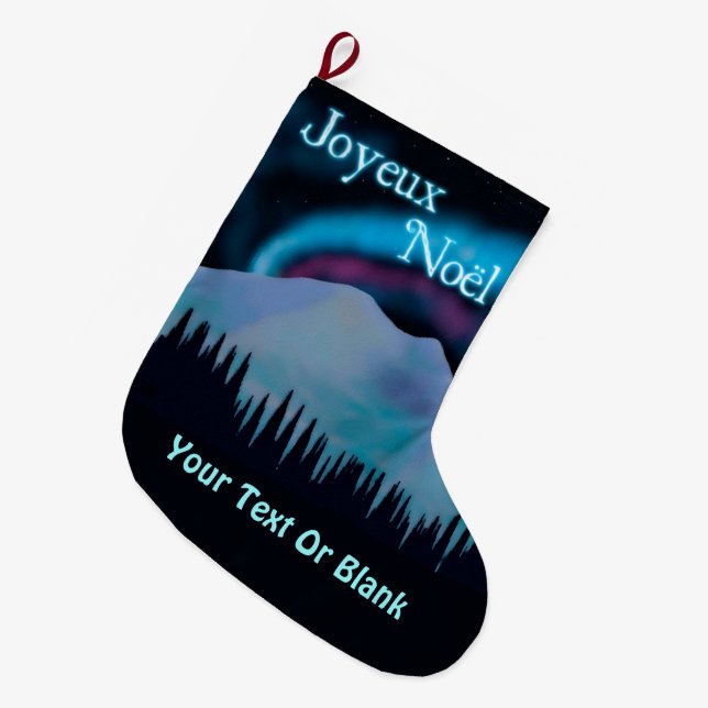Joyeux Noёl - Blue Aurora Large Christmas Stocking (Front (Hanging))