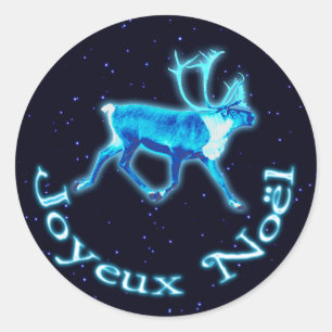 Joyeux Noёl - Blue Caribou (Reindeer) Classic Round Sticker