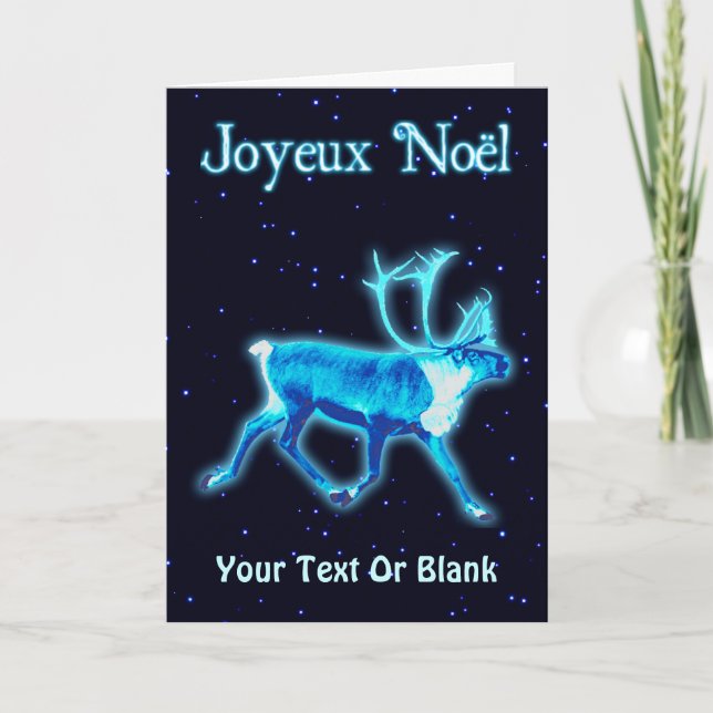 Joyeux Noёl - Blue Caribou (Reindeer) Holiday Card (Front)