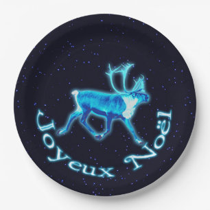 Joyeux Noёl - Blue Caribou (Reindeer) Paper Plate