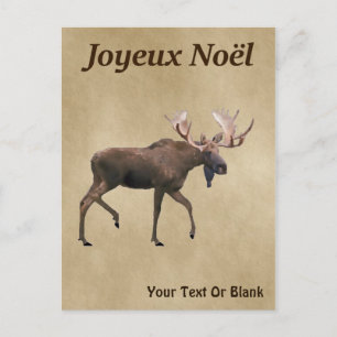 Joyeux Noёl - Bull Moose On Old Paper Postcard