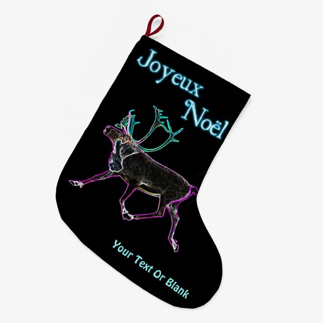 Joyeux Noёl - Electric Caribou Large Christmas Stocking (Front (Hanging))