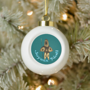 Joyeux Noёl - Fractal Inuit Hunter Ceramic Ball Christmas Ornament