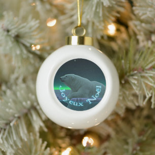Joyeux Noёl - Ice Edge Polar Bear Ceramic Ball Christmas Ornament