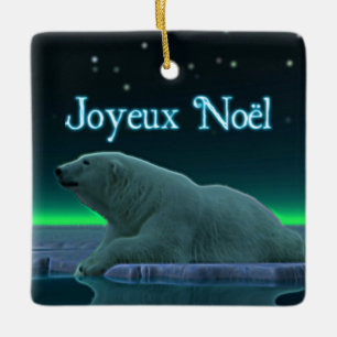 Joyeux Noёl - Ice Edge Polar Bear Ceramic Ornament