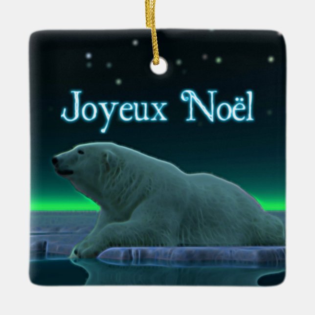 Joyeux Noёl - Ice Edge Polar Bear Ceramic Ornament (Front)