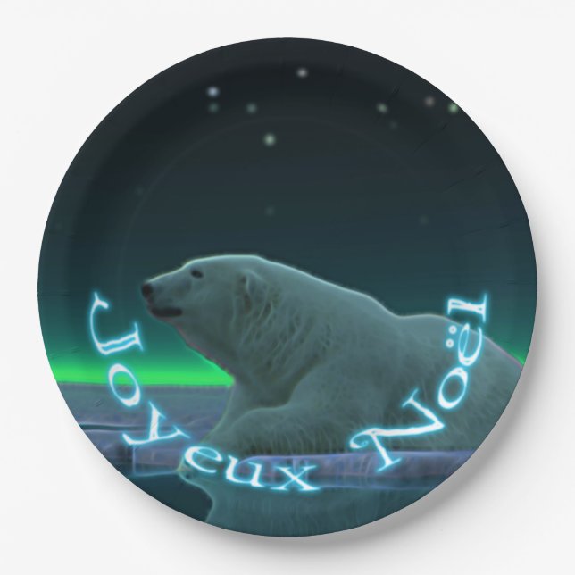 Joyeux Noёl - Ice Edge Polar Bear Paper Plate (Front)