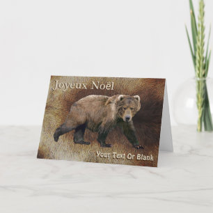 Joyeux Noёl - Kodiak Bear On Caribou Fur Holiday Card