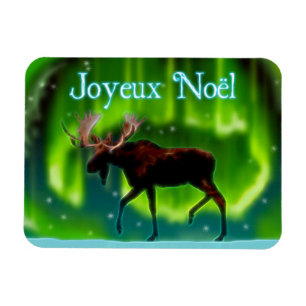 Joyeux Noёl - Northern Lights Moose Magnet