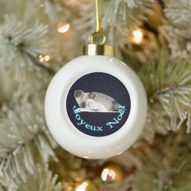 Joyeux Noёl - Ringed Seal Ceramic Ball Christmas Ornament (Tree)
