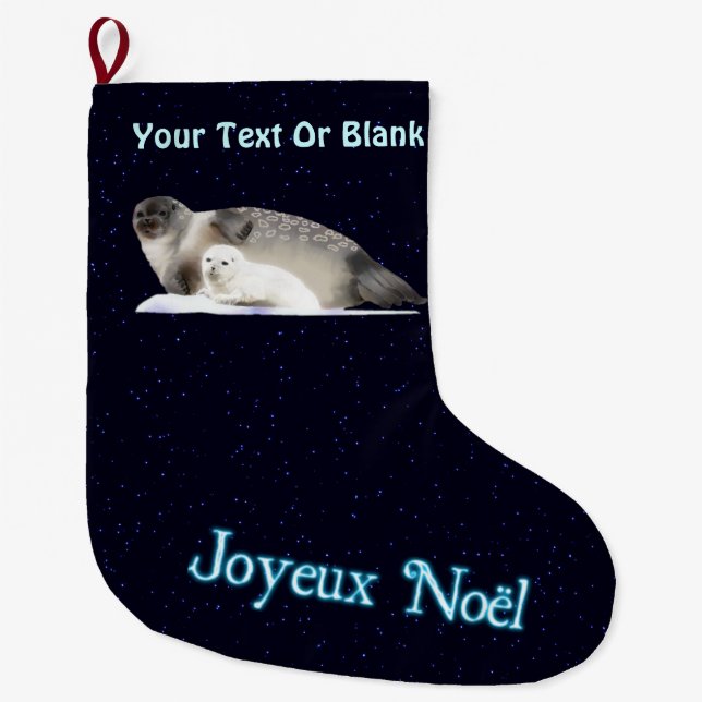 Joyeux Noёl - Ringed Seal Large Christmas Stocking (Front)