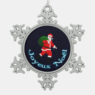Joyeux Noёl - Santa Claus Snowflake Pewter Christmas Ornament