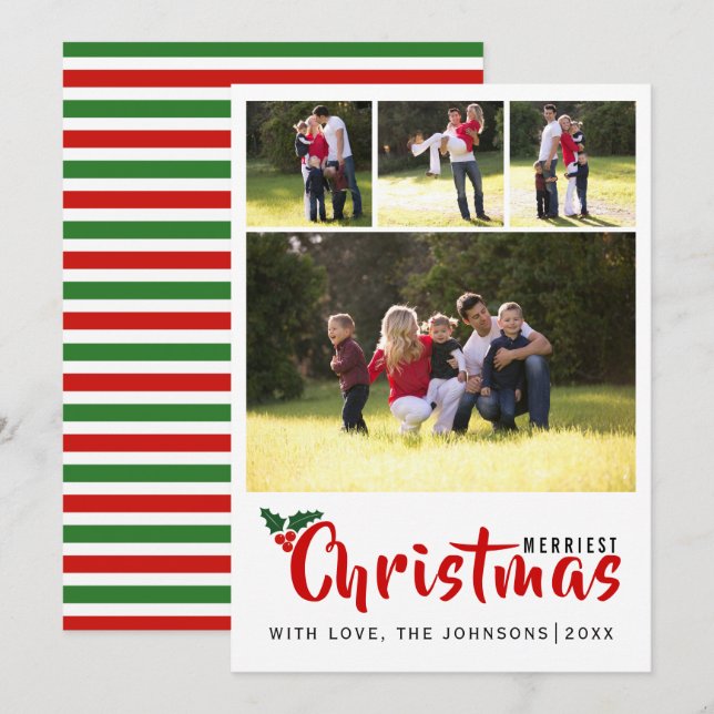 Joyeux Noël 4 photo collage rayures carte (Devant / Derrière)