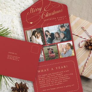 Joyeux Noël 5 photo collage carte rouge rustique
