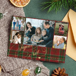 Joyeux Noel 5 photo collage elegant Christmas Holiday Card<br><div class="desc">Elegant stylish Joyeux Noël French Merry Christmas faux gold classic calligraphy script five family photos red green plaid tartan rustic holiday card with your custom personalized text on both sides.</div>