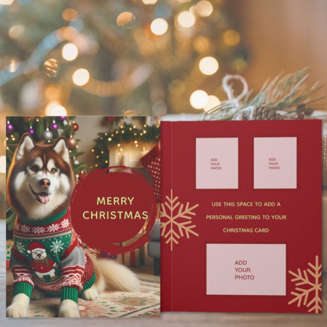 Joyeux Noël Ajouter Jusqu'À 7 Photos Carte De Voeu (The front and inside of the custom Add Photo Christmas Holiday greeting card)