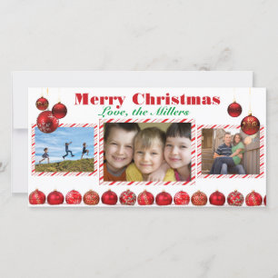 Joyeux Noël Ampoules Rouges Trois Carte Photo