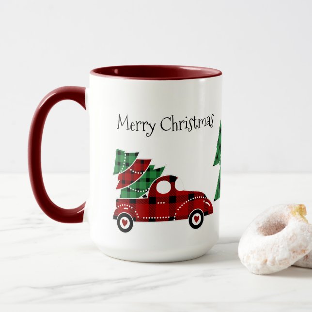Joyeux Noël Antique Camion Rouge Mug (Avec donut)