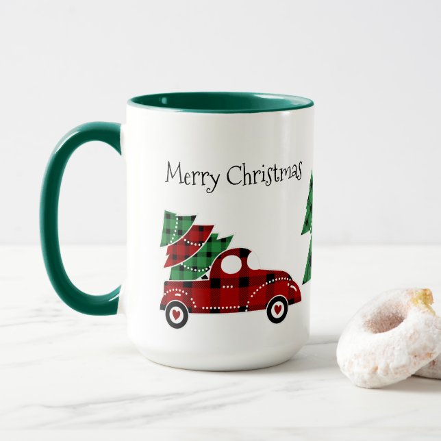 Joyeux Noël Antique Camion Rouge Vert Mug (Avec donut)
