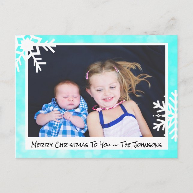 Joyeux Noël Aqua Snowflakes Carte photo de famille (Devant)