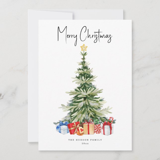 Joyeux Noël Aquarelle Carte Arbre de Noël (Devant)