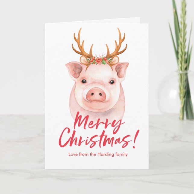 Joyeux Noël aquarelle couronne carte de Noël (Devant)