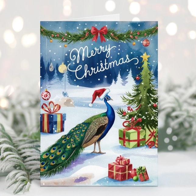 Joyeux Noël aquarelle Peacock carte de Noël (Créateur téléchargé)