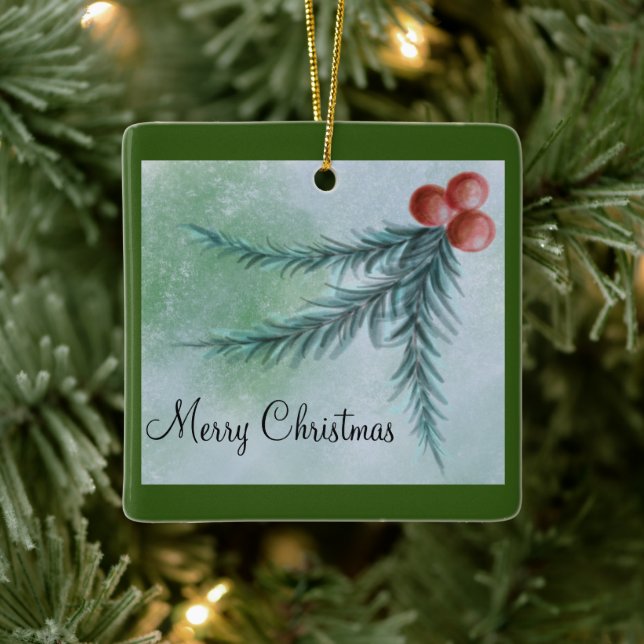 Joyeux Noël Aquarelle Pine Bough Ornement (Arbre)