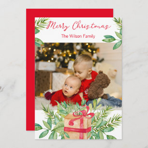 Joyeux Noël Aquarelle Pine Carte photo de famille