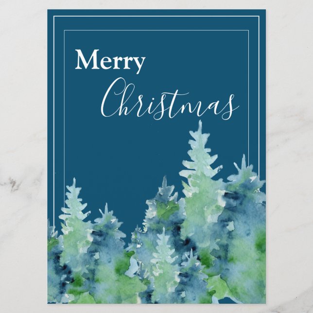Joyeux Noël Aquarelle Pine Trees Carte de vacances (Devant)
