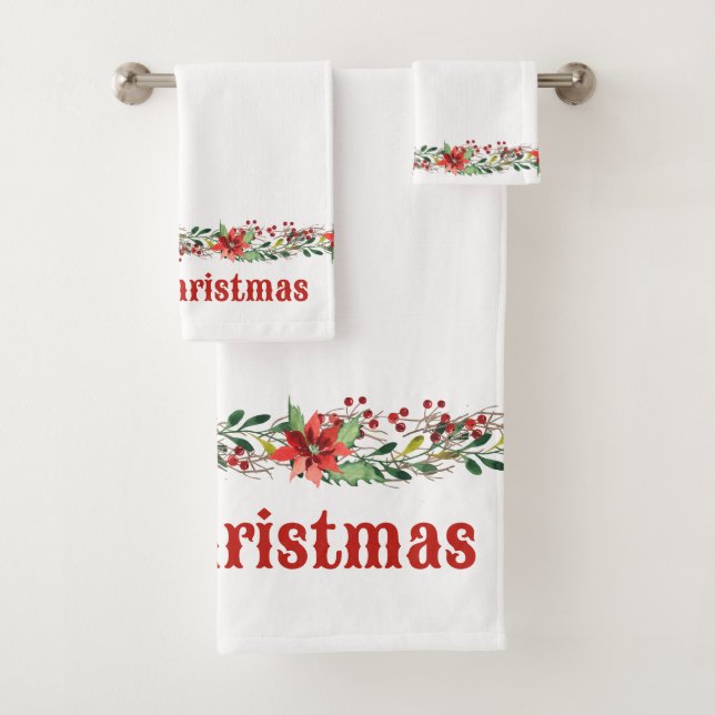 Joyeux Noël aquarelle Poinsettias et baies (En situation)