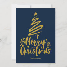 Joyeux Noël Arbre bleu foncé Carte de Noël