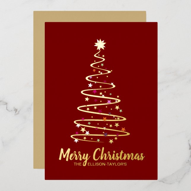 Joyeux Noël Arbre Foil Carte de vacances (Recto/Verso)