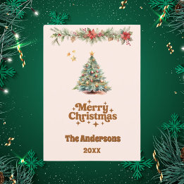 Joyeux Noël arbre grenier crème beige carte