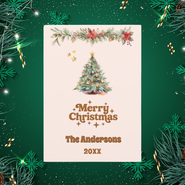 Joyeux Noël arbre grenier crème beige carte (Créateur téléchargé)