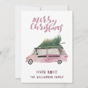 Joyeux Noël Arbre Van Watercolor Carte de vacances