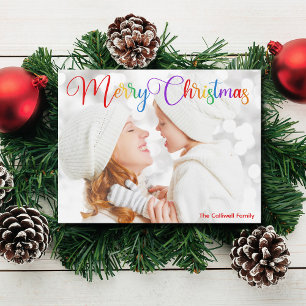 Joyeux Noël Arc en ciel Script Family Photo Magnet
