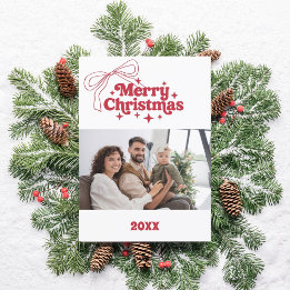 Joyeux Noël arc rouge rétro carte photo