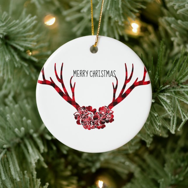 Joyeux Noël Arrondi Ornement Plaid Antlers (Arbre)