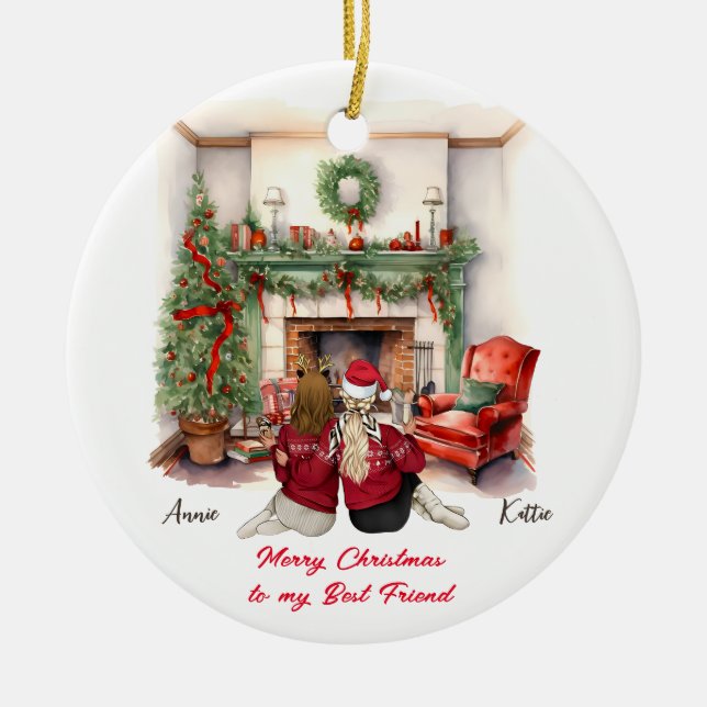 Joyeux Noël artisanal Bestie ornement de Noël (Devant)