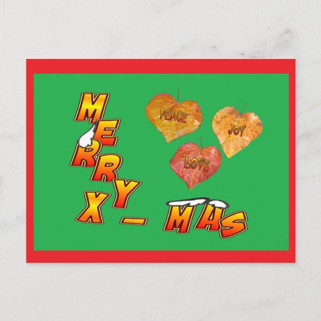 Joyeux Noël avec 3 Cartes postales rouges Feuilles (Devant)