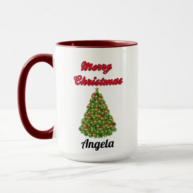 Joyeux Noël avec arbre Votre nom Mug (Gauche)