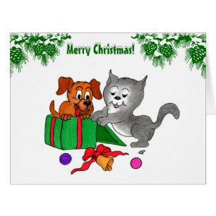 Joyeux Noël avec chat et chiot
