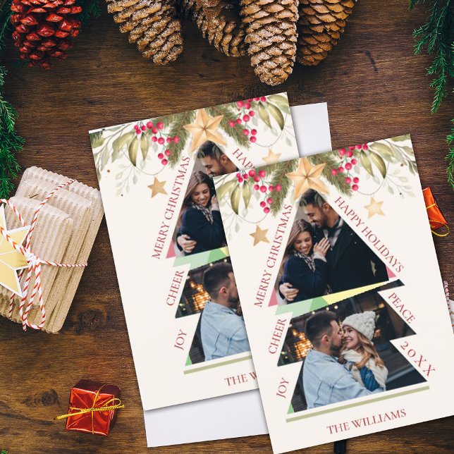 Joyeux Noël avec photo multiples Carte de vacances (Merry Christmas Multiple Photo Tree Holiday Card)