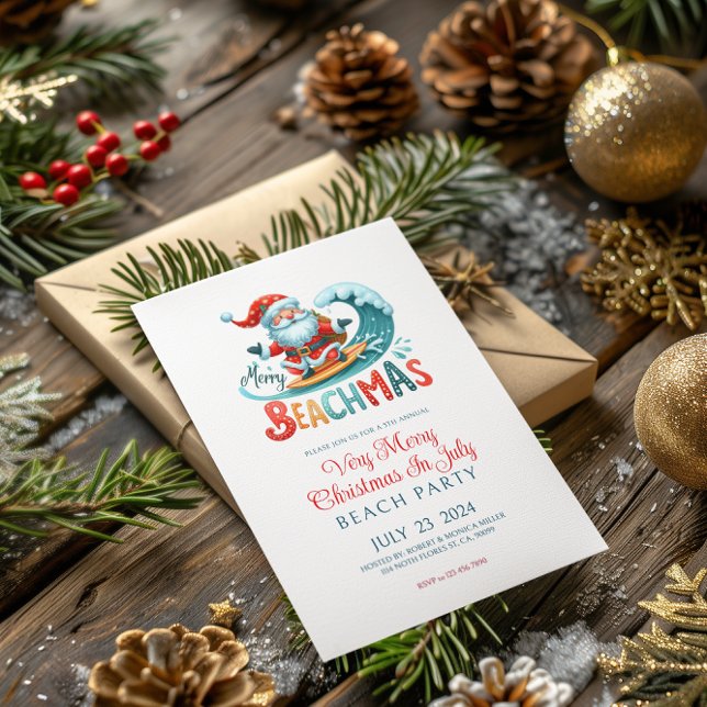 Joyeux Noël Beachmas En Juillet Invitation de fête (Créateur téléchargé)